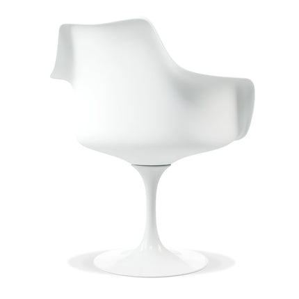 White Heavy Duty Plastic Swivel Dining Arm Chair With Gray Faux Leather Cushion HomeRoots
