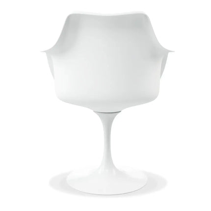 White Heavy Duty Plastic Swivel Dining Arm Chair With Gray Faux Leather Cushion HomeRoots