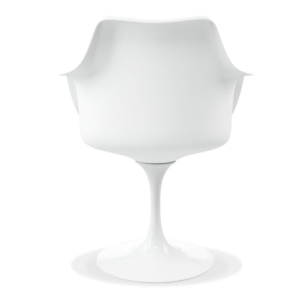 White Heavy Duty Plastic Swivel Dining Arm Chair With Gray Faux Leather Cushion HomeRoots