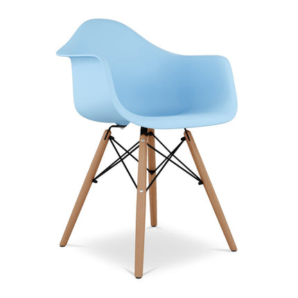Blue And Natural Heavy Duty Plastic And Solid Wood Dining Arm Chair HomeRoots