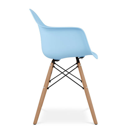 Blue And Natural Heavy Duty Plastic And Solid Wood Dining Arm Chair HomeRoots