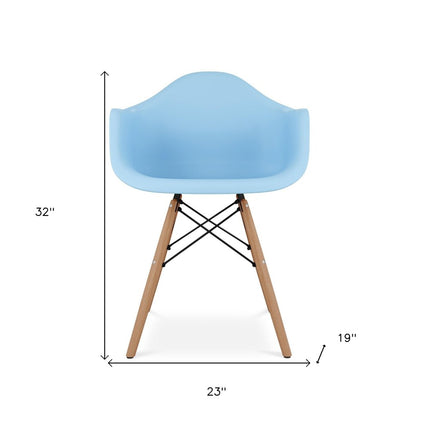 Blue And Natural Heavy Duty Plastic And Solid Wood Dining Arm Chair HomeRoots