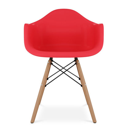 Red And Natural Heavy Duty Plastic And Solid Wood Dining Arm Chair HomeRoots