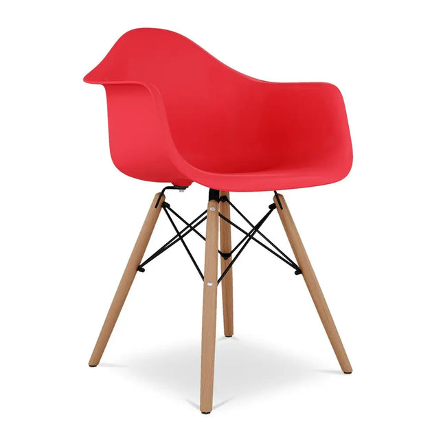 Red And Natural Heavy Duty Plastic And Solid Wood Dining Arm Chair HomeRoots