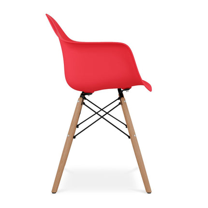 Red And Natural Heavy Duty Plastic And Solid Wood Dining Arm Chair HomeRoots