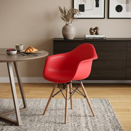 Red And Natural Heavy Duty Plastic And Solid Wood Dining Arm Chair HomeRoots