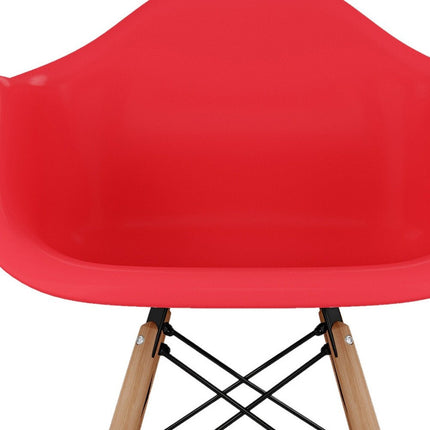 Red And Natural Heavy Duty Plastic And Solid Wood Dining Arm Chair HomeRoots