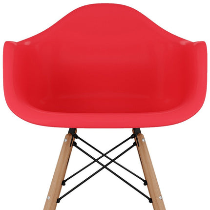 Red And Natural Heavy Duty Plastic And Solid Wood Dining Arm Chair HomeRoots