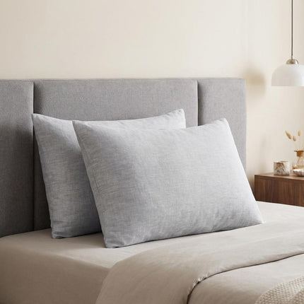 Set of Two Light Gray Linen King Pillowcases