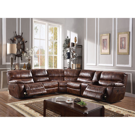 ACME 52070 Brax Sectional Sofa (Power Motion), 2-Tone Brown Leather Gel (1Set/6Ctn)