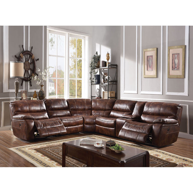ACME 52070 Brax Sectional Sofa (Power Motion), 2-Tone Brown Leather Gel (1Set/6Ctn)