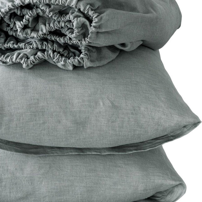 Four Piece Blue Linen Twin Sheet Set HomeRoots