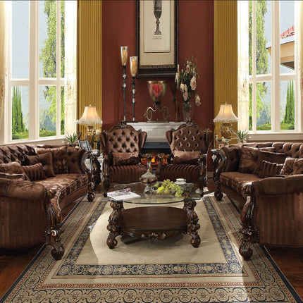 ACME 52080 Versailles Sofa with 5 Pillows, Brown Velvet & Cherry Oak