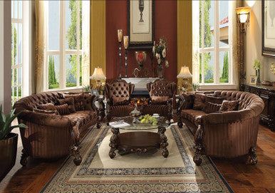ACME 52080 Versailles Sofa with 5 Pillows, Brown Velvet & Cherry Oak ACME Furniture