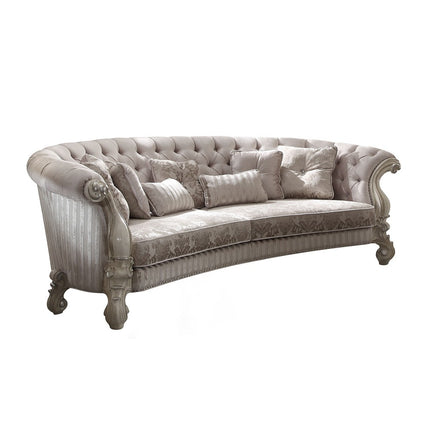 ACME 52085 Versailles Sofa with 5 Pillows, Ivory Velvet & Bone White  1