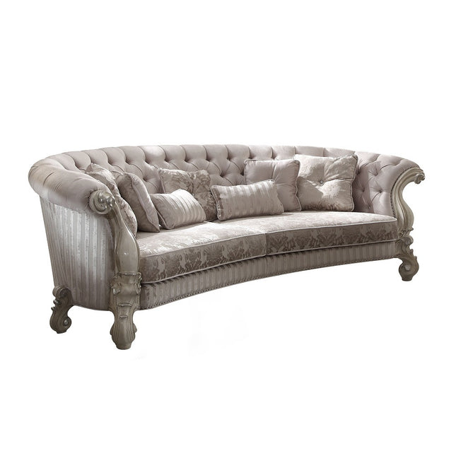 ACME 52085 Versailles Sofa with 5 Pillows, Ivory Velvet & Bone White  1