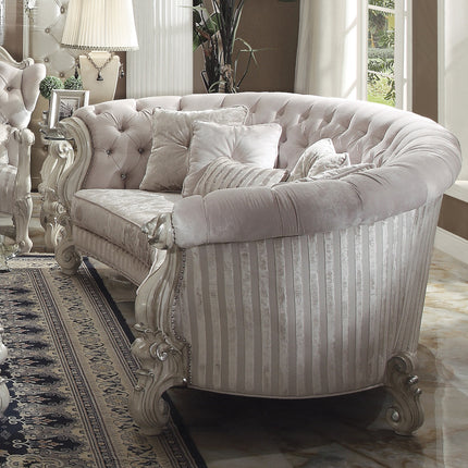 ACME 52085 Versailles Sofa with 5 Pillows, Ivory Velvet & Bone White