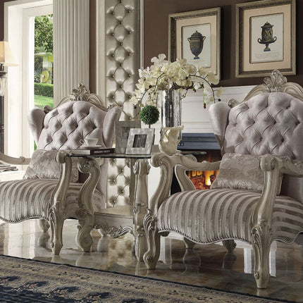 ACME 52087 Versailles Chair with 1 Pillow, Ivory Velvet & Bone White