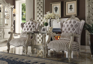 ACME 52087 Versailles Chair with 1 Pillow, Ivory Velvet & Bone White ACME Furniture