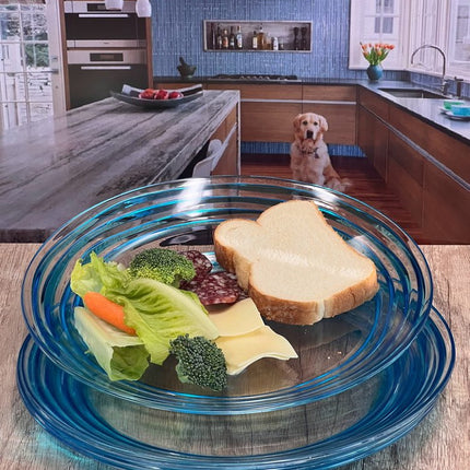 Clear and Blue Four Piece Swirl Acrylic Service For Four Dinner Plate Set HomeRoots