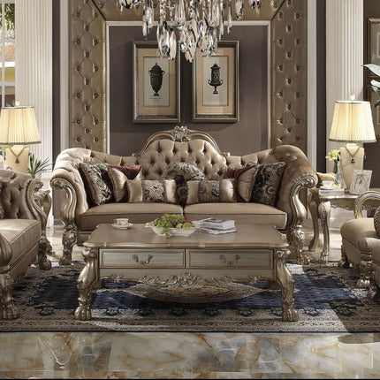 ACME 52090 Dresden Sofa with 7 Pillows, Bone Velvet & Gold Patina