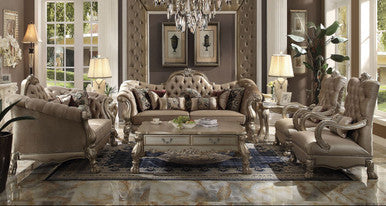 ACME 52090 Dresden Sofa with 7 Pillows, Bone Velvet & Gold Patina ACME Furniture