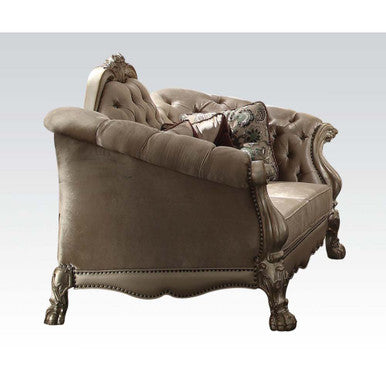 ACME 52091 Dresden Loveseat with 5 Pillows, Bone Velvet & Gold Patina ACME Furniture