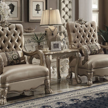 ACME 52092 Dresden Chair with 1 Pillow, Bone Velvet & Gold Patina