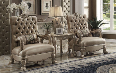 ACME 52092 Dresden Chair with 1 Pillow, Bone Velvet & Gold Patina ACME Furniture