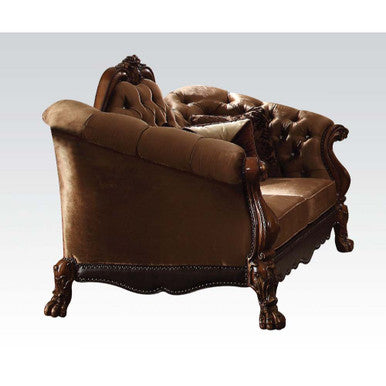 ACME 52096 Dresden Loveseat with 5 Pillows, Golden Brown Velvet & Cherry Oak ACME Furniture