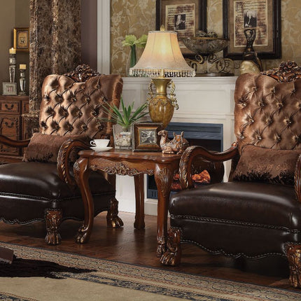 ACME 52097 Dresden Chair with 1 Pillow, Golden Brown Velvet & Cherry Oak