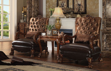 ACME 52097 Dresden Chair with 1 Pillow, Golden Brown Velvet & Cherry Oak ACME Furniture