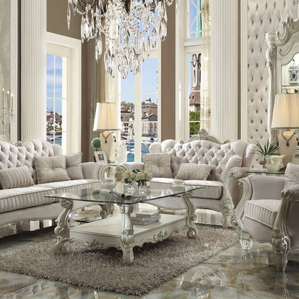 ACME 52105 Versailles Sofa with 5 Pillows, Ivory Velvet & Bone White