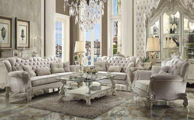 ACME 52105 Versailles Sofa with 5 Pillows, Ivory Velvet & Bone White ACME Furniture