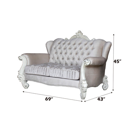 ACME 52106 Versailles Loveseat with 3 Pillows, Ivory Velvet & Bone White  1