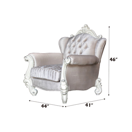 ACME 52107 Versailles Chair with 2 Pillows, Ivory Velvet & Bone White
