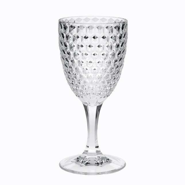 Set of Four Clear Diamond Acrylic Stemmed All Purpose Wine Glass