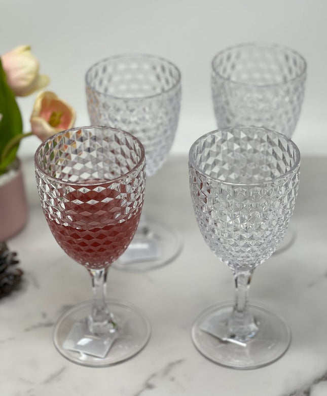 Set of Four Clear Diamond Acrylic Stemmed All Purpose Wine Glass HomeRoots