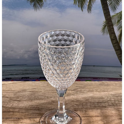 Set of Four Clear Diamond Acrylic Stemmed All Purpose Wine Glass HomeRoots