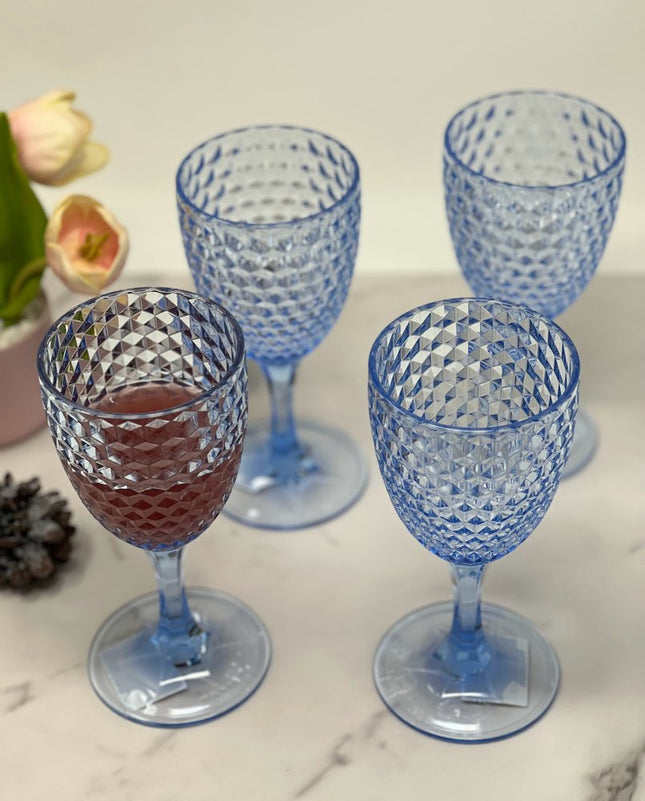 Set of Four Blue Diamond Acrylic Stemmed All Purpose Wine Glass HomeRoots