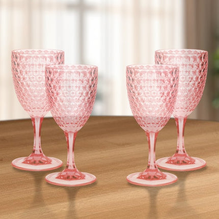 Set of Four Blue Diamond Acrylic Stemmed All Purpose Wine Glass HomeRoots