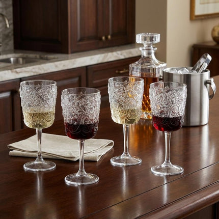 Set of Four Clear Paisley Acrylic Stemmed All Purpose Wine Glass HomeRoots