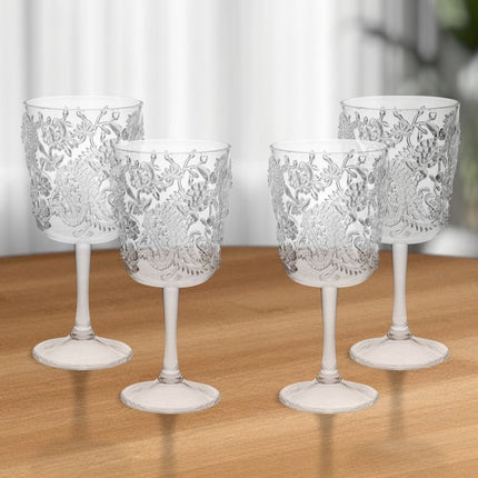 Set of Four Clear Paisley Acrylic Stemmed All Purpose Wine Glass HomeRoots