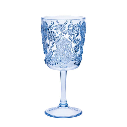 Set of Four Blue Paisley Acrylic Stemmed All Purpose Wine Glass HomeRoots