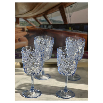 Set of Four Blue Paisley Acrylic Stemmed All Purpose Wine Glass HomeRoots