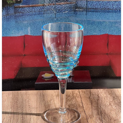 Set of Four Clear and Blue Swirl Acrylic Stemmed All Purpose Wine Glass HomeRoots
