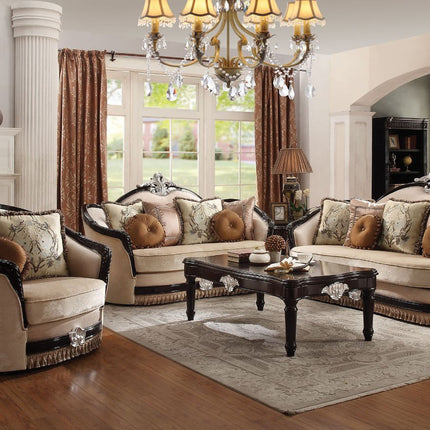ACME 52110 Ernestine Sofa with 7 Pillows, Tan Fabric & Black
