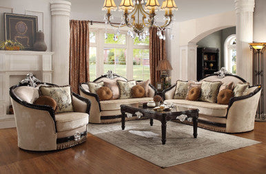 ACME 52110 Ernestine Sofa with 7 Pillows, Tan Fabric & Black ACME Furniture