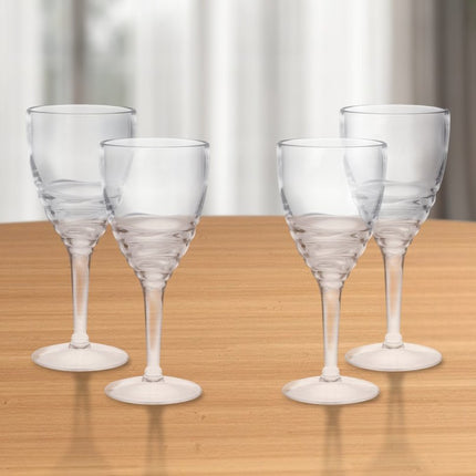 Set of Four Clear Swirl Acrylic Stemmed All Purpose Wine Glass HomeRoots