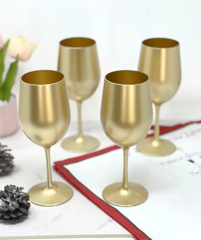 Set of Four Gold Acrylic Stemmed All Purpose Wine Glasses HomeRoots